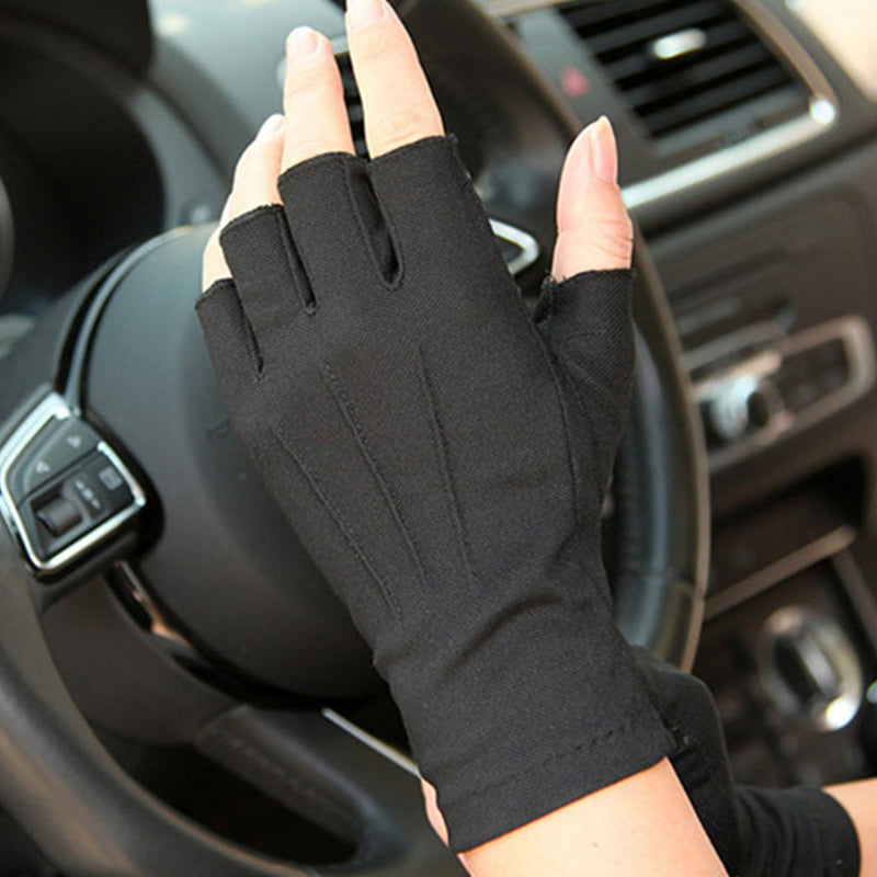 Summer Anti-UV Gloves Men Thin Sweat Absorption Breathable Non-Slip Auto Car Drive Outdoor Hand Protector Half Finger Gloves